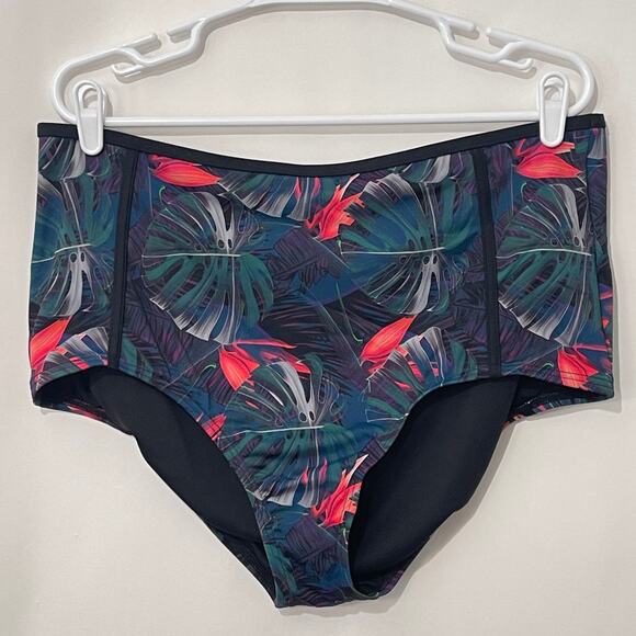 Swimsuits for All Bikini Bottom Womens Plus 22 Hi Waist Black Tropical Flowers - Picture 1 of 7
